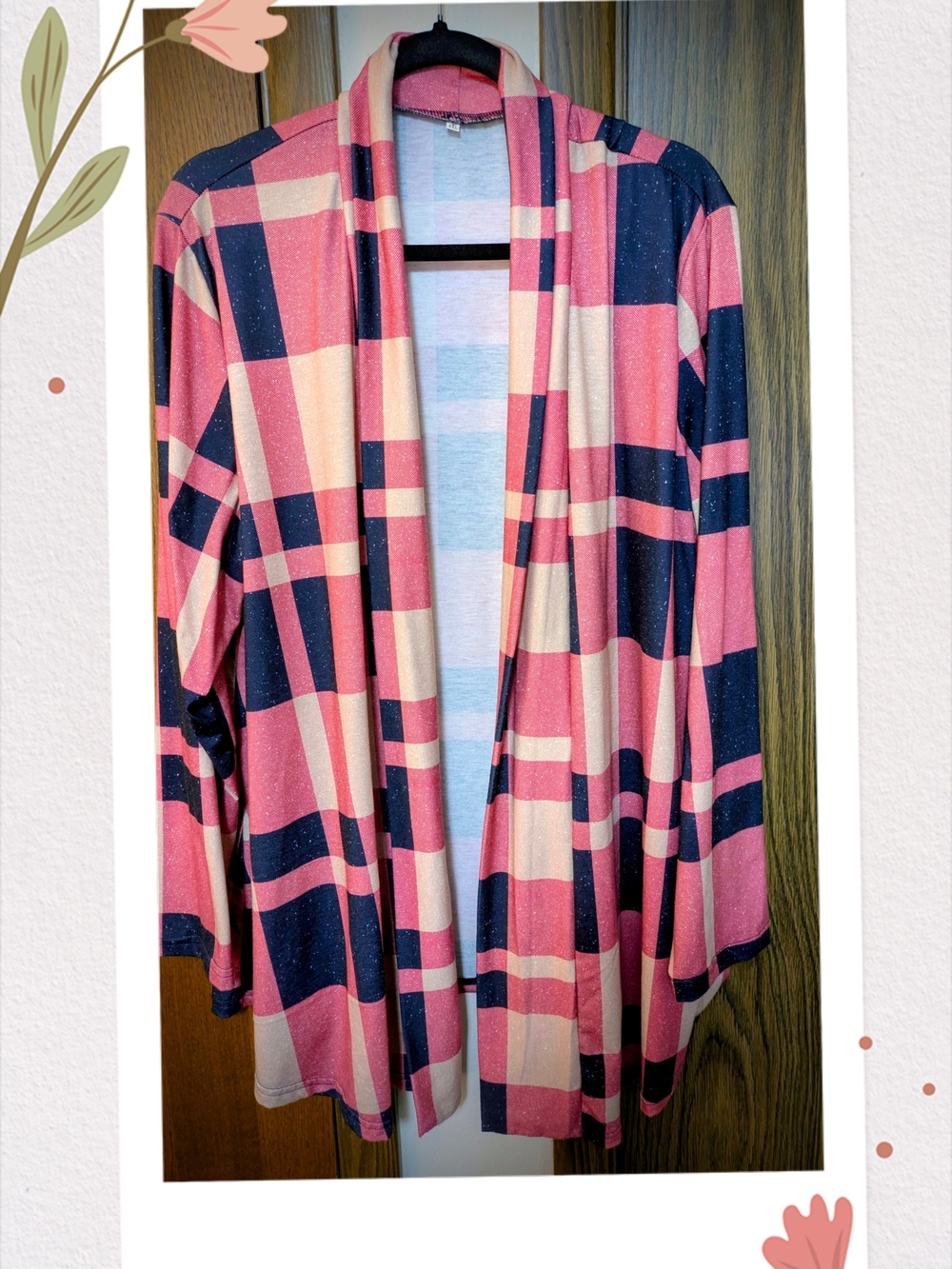 Open-Front Plaid Cover Up Jacket in Pink, Tan & Navy
